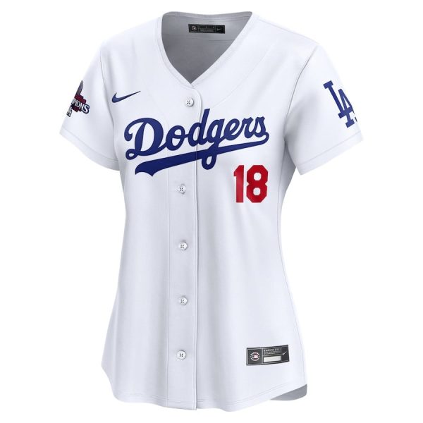 Yoshinobu Yamamoto 18 Los Angeles Dodgers Women's 2024 World Series Champions Home White Limited Jersey - Image 2