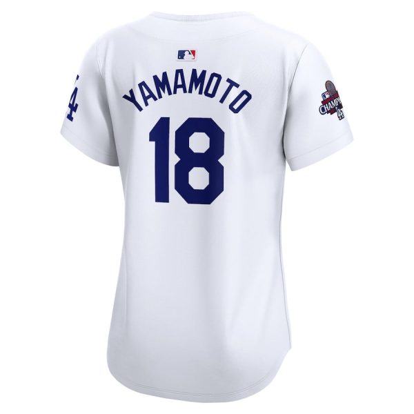 Yoshinobu Yamamoto 18 Los Angeles Dodgers Women's 2024 World Series Champions Home White Limited Jersey - Image 3