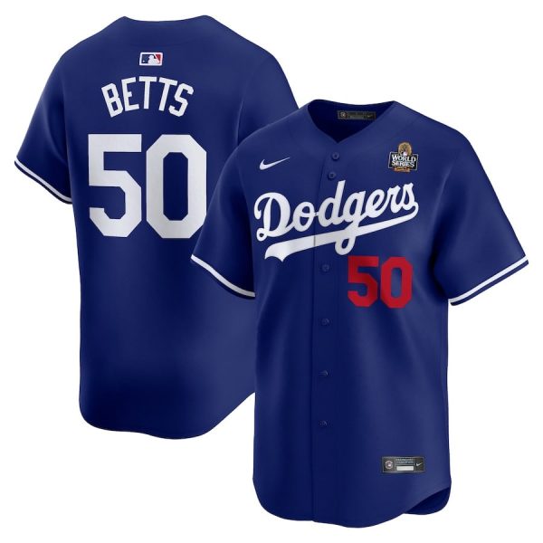 Mookie Betts 50 Los Angeles Dodgers 2024 World Series Home Limited Player Royal Men Jersey