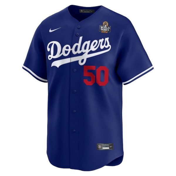 Mookie Betts 50 Los Angeles Dodgers 2024 World Series Home Limited Player Royal Men Jersey - Image 2