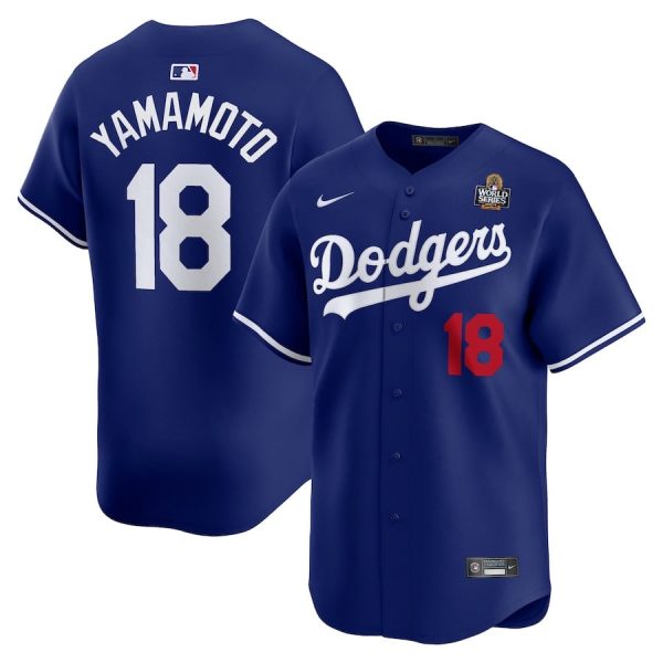 Yoshinobu Yamamoto 18 Los Angeles Dodgers 2024 World Series Home Limited Player Royal Men Jersey