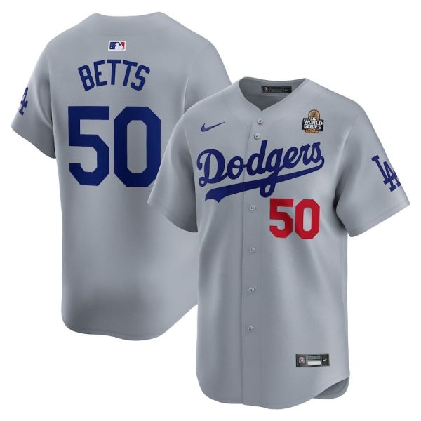 Mookie Betts 50 Los Angeles Dodgers 2024 World Series Alternate Limited Player Gray Men Jersey