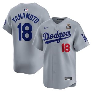 Yoshinobu Yamamoto 18 Los Angeles Dodgers 2024 World Series Alternate Limited Player Gray Men Jersey