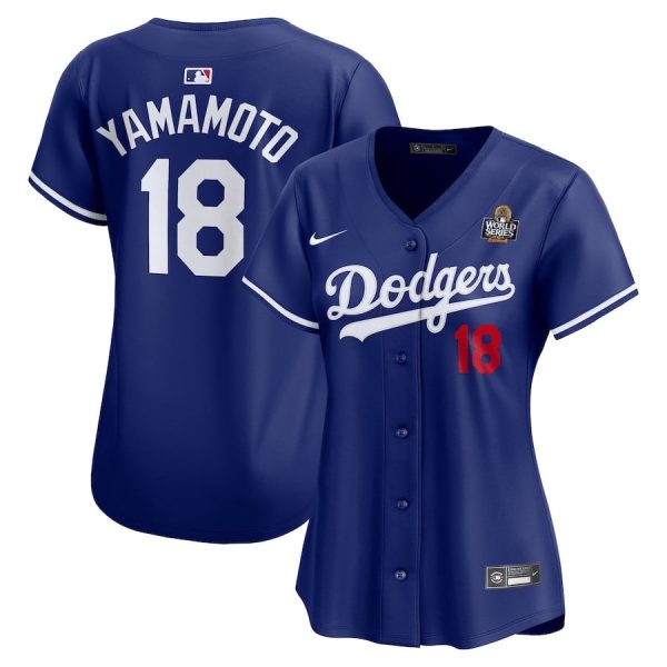 Yoshinobu Yamamoto 18 Los Angeles Dodgers Women's 2024 World Series Alternate Royal Limited Jersey