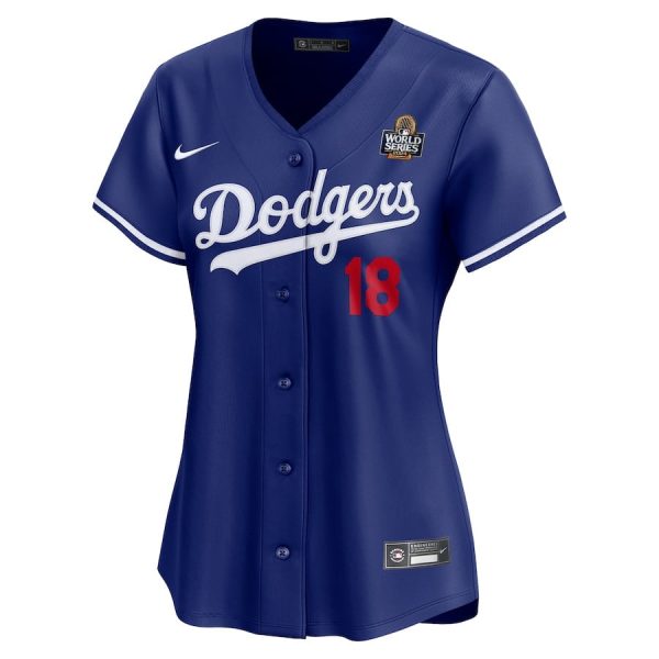 Yoshinobu Yamamoto 18 Los Angeles Dodgers Women's 2024 World Series Alternate Royal Limited Jersey - Image 2