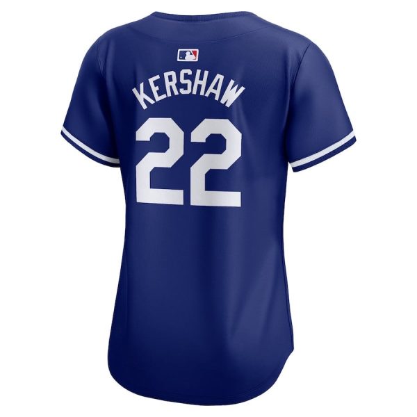 Clayton Kershaw 22 Los Angeles Dodgers Women's 2024 World Series Alternate Royal Limited Jersey - Image 3