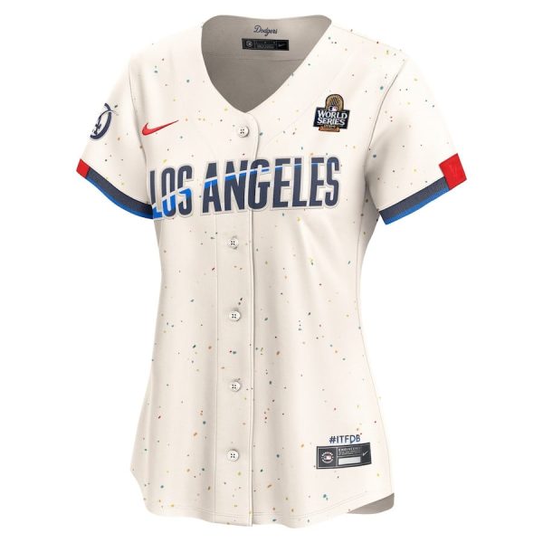 Los Angeles Dodgers Women's 2024 World Series Champions City Connect Cream Limited Player Jersey - Image 2