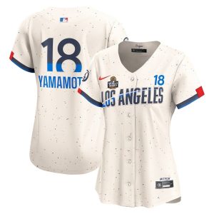 Yoshinobu Yamamoto 18 Los Angeles Dodgers Women's 2024 World Series Champions City Connect Cream Limited Player Jersey