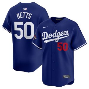 Mookie Betts 50 Los Angeles Dodgers 2024 World Series Champions Alternate Limited Player Royal Men Jersey