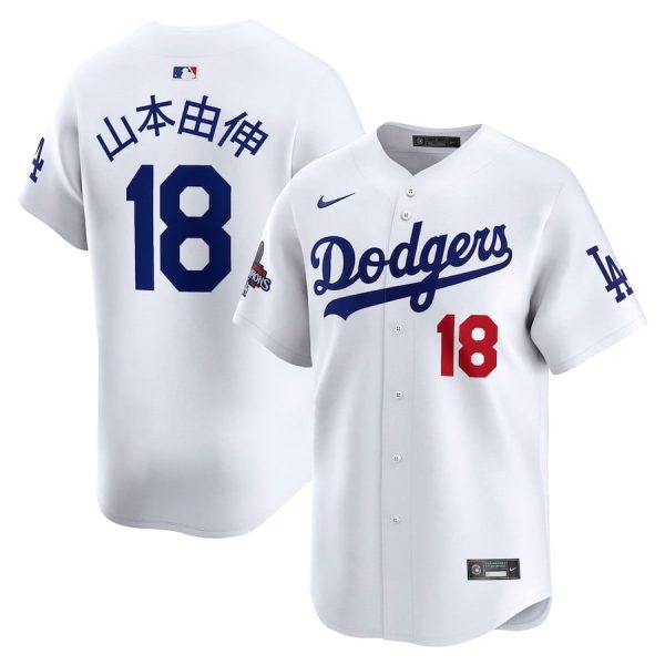 Yoshinobu Yamamoto 18 Los Angeles Dodgers 2024 World Series Champions Japanese Characters Limited Player White Men Jersey