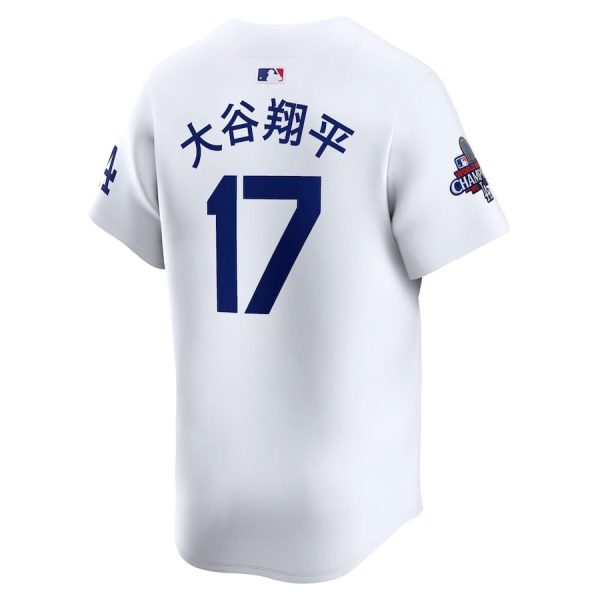 Shohei Ohtani 17 Los Angeles Dodgers 2024 World Series Champions Japanese Characters Limited Player White Men Jersey - Image 3