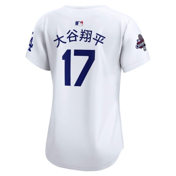 Shohei Ohtani 17 Los Angeles Dodgers Women's 2024 World Series Champions Japanese Characters White Limited Player Jersey - Image 3