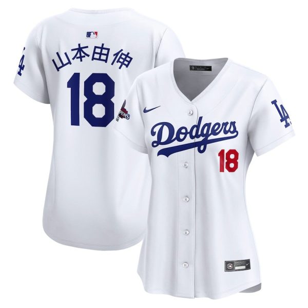 Yoshinobu Yamamoto 18 Los Angeles Dodgers Women's 2024 World Series Champions Japanese Characters Limited Player Jersey