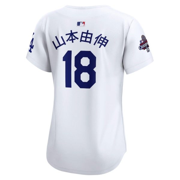 Yoshinobu Yamamoto 18 Los Angeles Dodgers Women's 2024 World Series Champions Japanese Characters Limited Player Jersey - Image 3