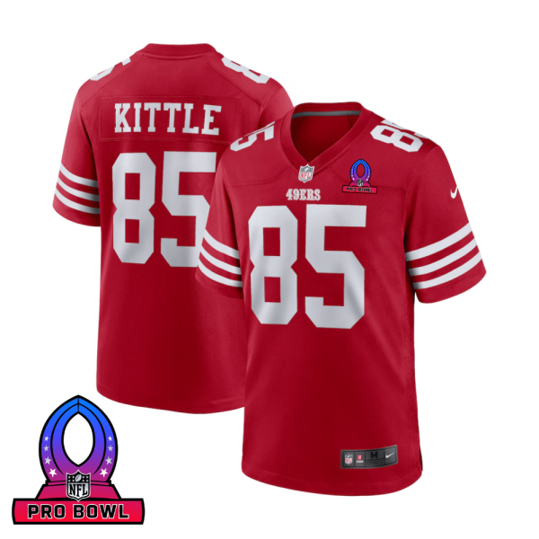 George Kittle 85 San Francisco 49ers 2025 Pro Bowl Patch Game Men Jersey - Scarlet