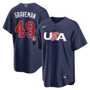 Men Jersey World Baseball Classic USA Baseball 2023 Navy Kendall Graveman 49