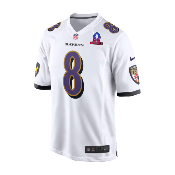 Lamar Jackson 8 Baltimore Ravens Jersey 2025 Pro Bowl Patch Game White For Men - Image 2