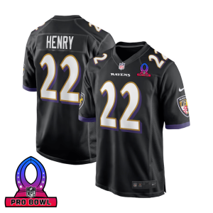 Derrick Henry 22 Baltimore Ravens Jersey Men 2025 Pro Bowl Patch Alternate Game Black