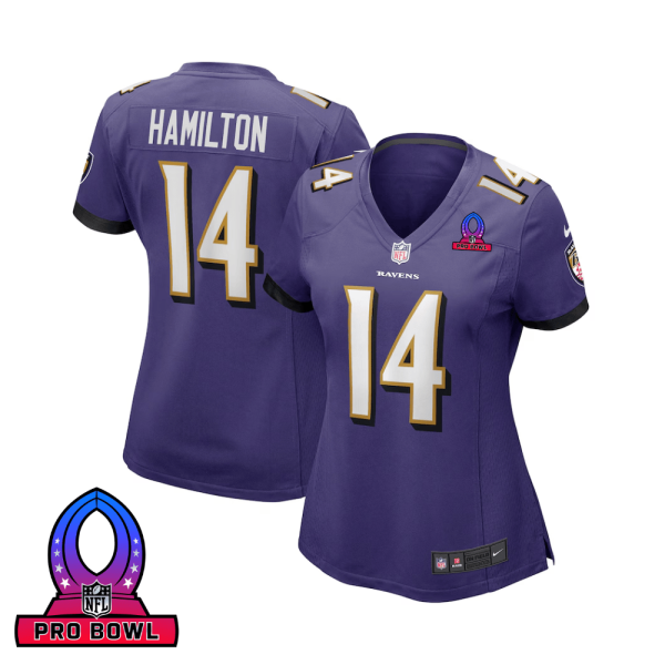 Kyle Hamilton 14 Baltimore Ravens 2025 Pro Bowl Patch Women Game Jersey - Purple