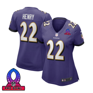 Derrick Henry 22 Baltimore Ravens 2025 Pro Bowl Patch Women Game Jersey - Purple